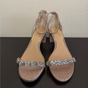 NWOT Jewel Badgley Mischka Rose Gold Micro Glitter Heels Size 6